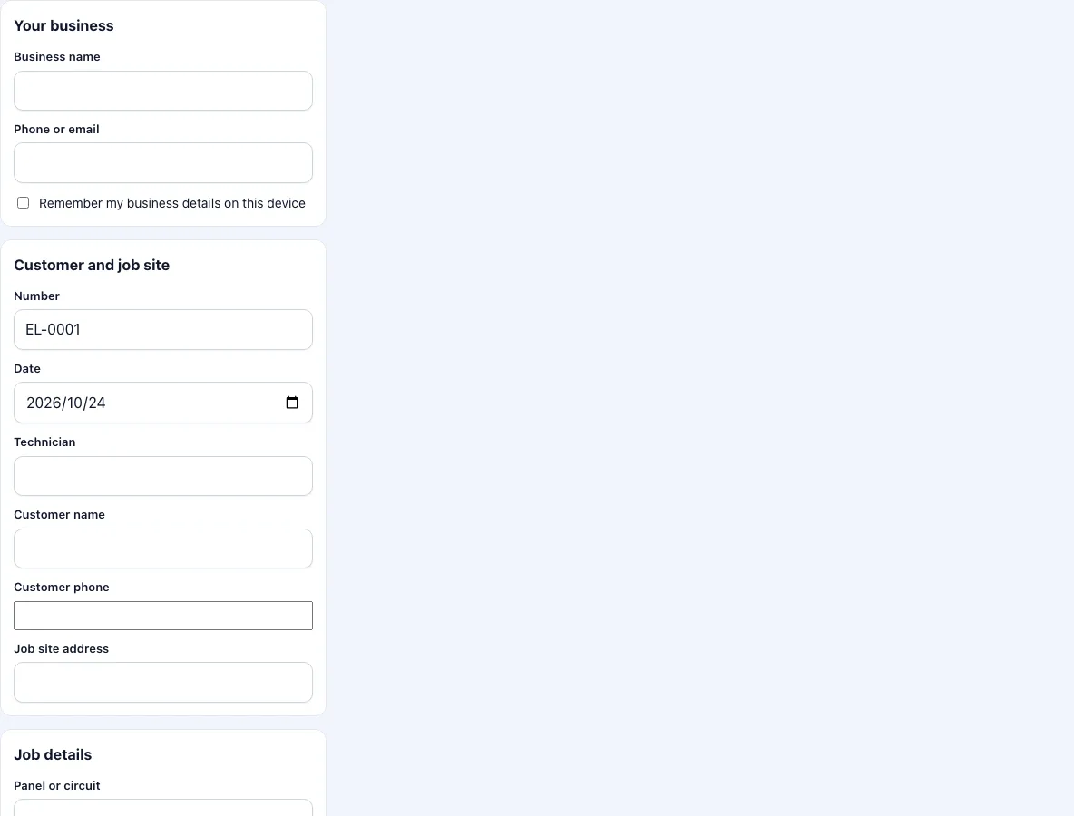 Electrical work order template example