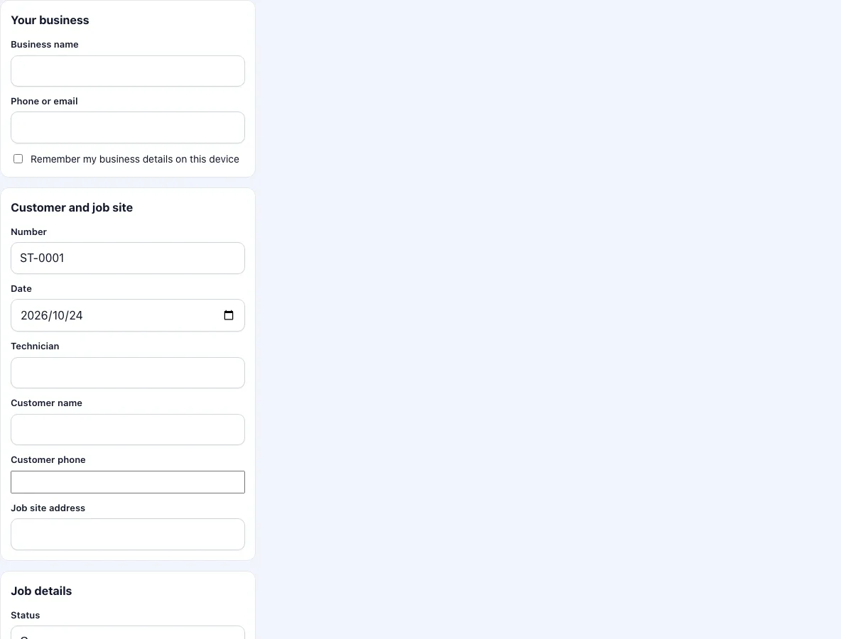 Service ticket template example