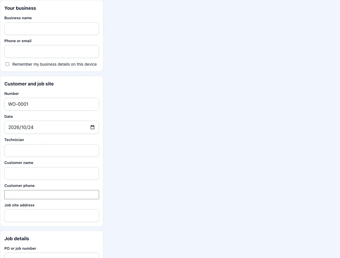 Work order template example